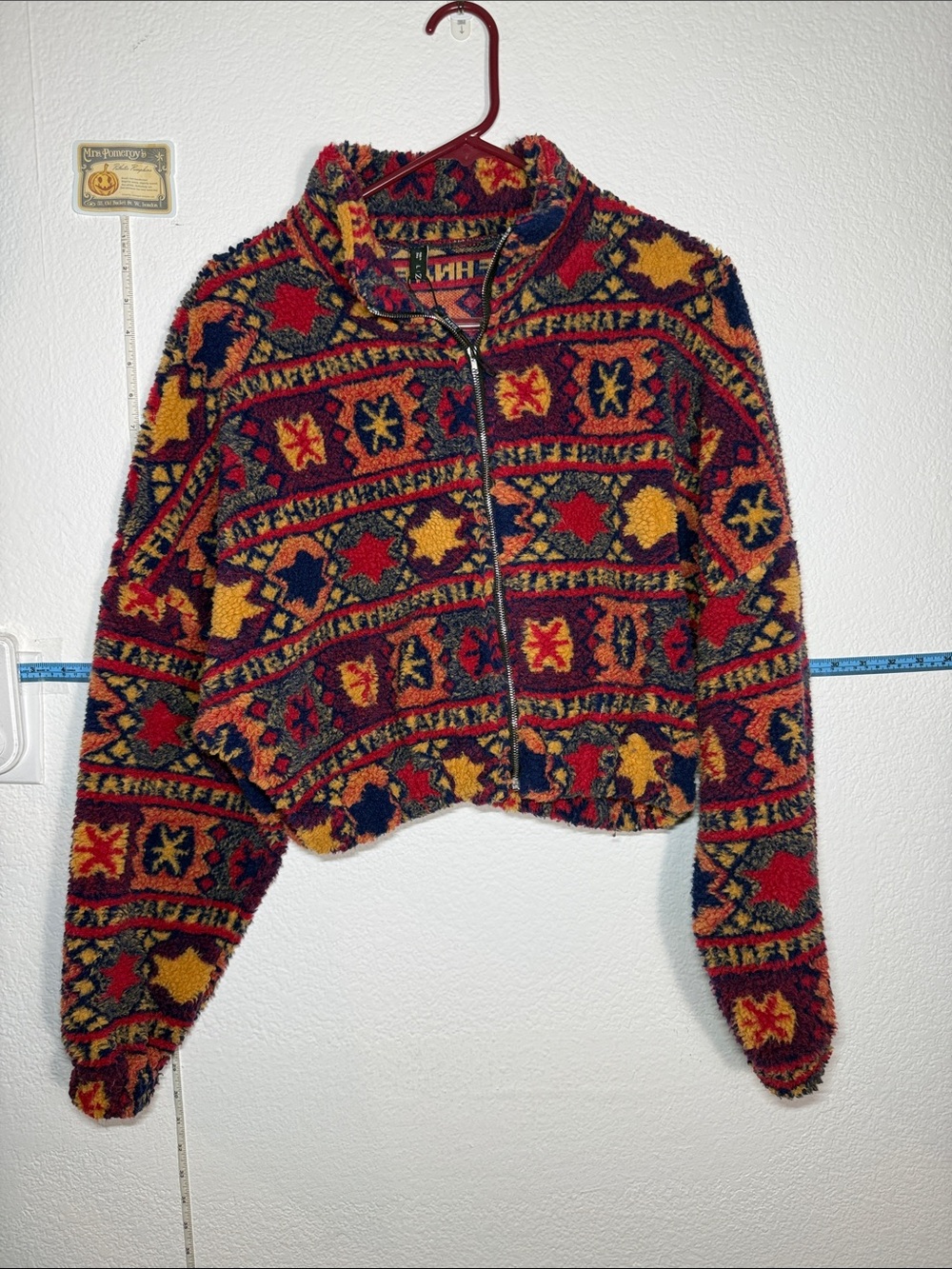 Zaful Multicolor Fuzzy Zip-Up Teddy Jacket - Red, Yellow, Navy, Black